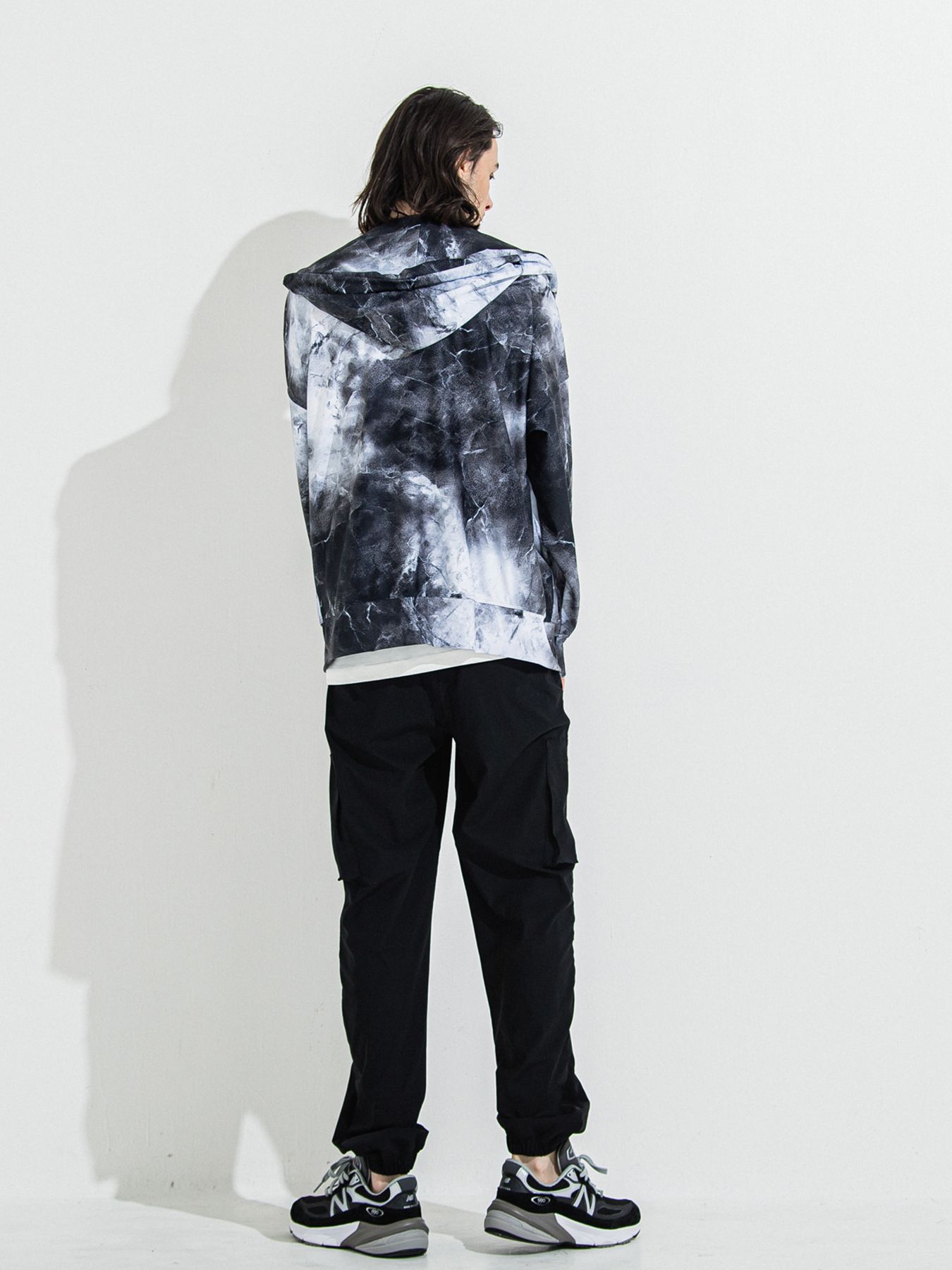 【予約品 】RASH OVER ZIPUP HOODIE / ラッシュガード オーバーサイズジップアップパーカー / マーブルブラック