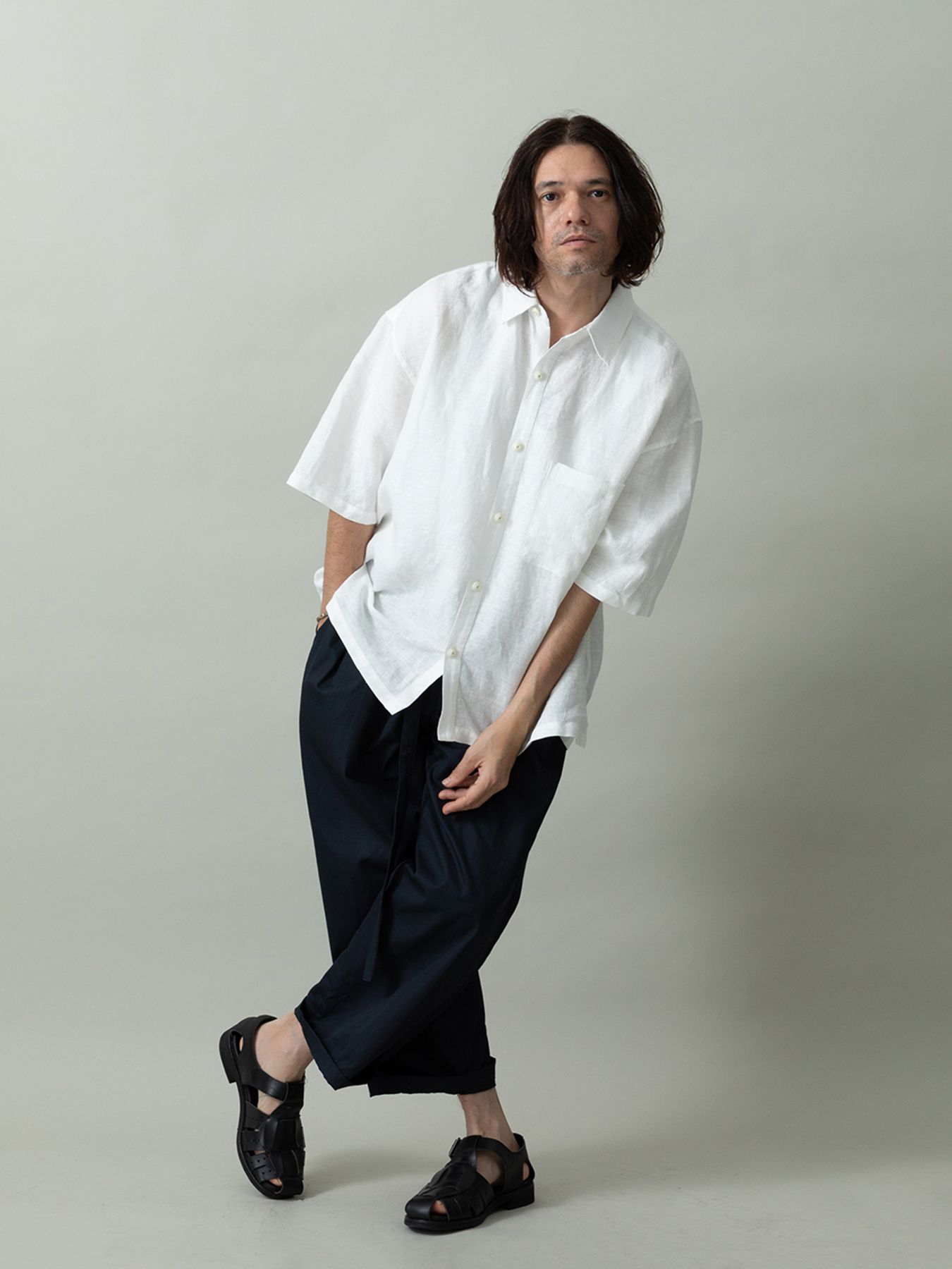 【予約品 2月1日(日) 締切】GATHERLINEN SHIRTS S/S / リネン 半袖シャツ / ホワイト