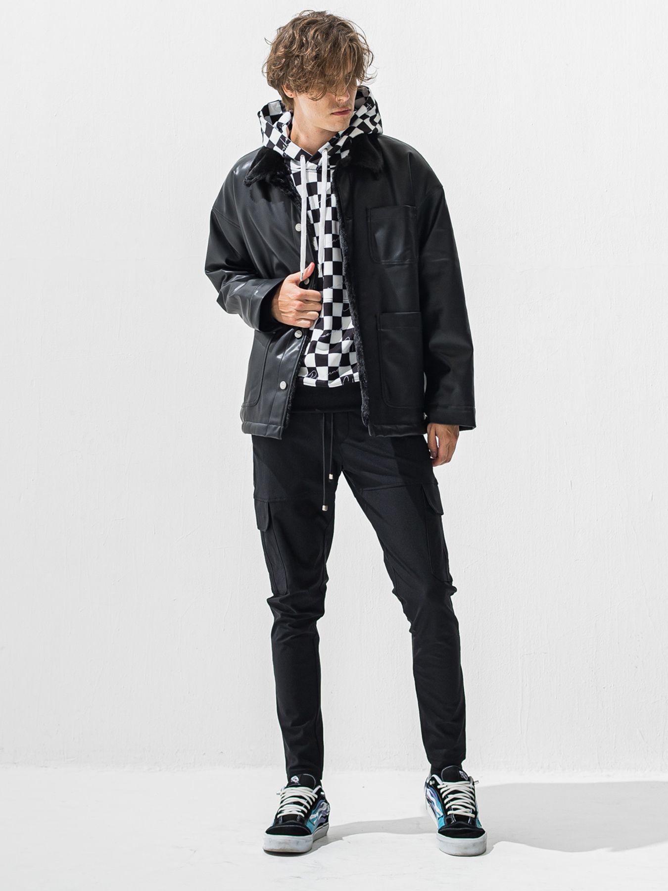 【予約品 9月6日(日) 締切】LEATHER FUR COVERALL / レザー ファー カバーオール / ブラック