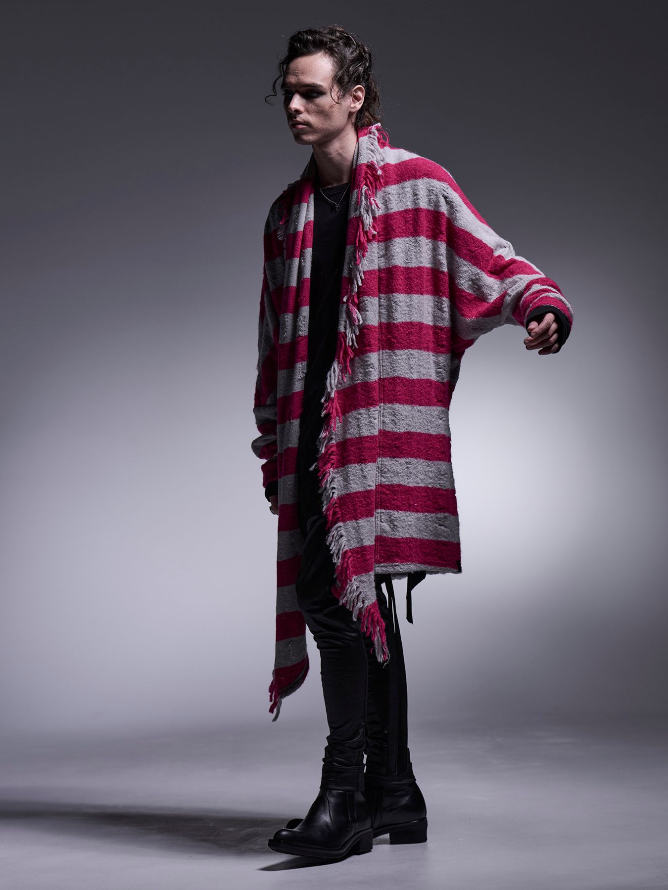 【予約品 7月13日(日) 締切】Dolman Fringe Cardigan / ドルマンフリンジカーディガン / ピンク&グレー