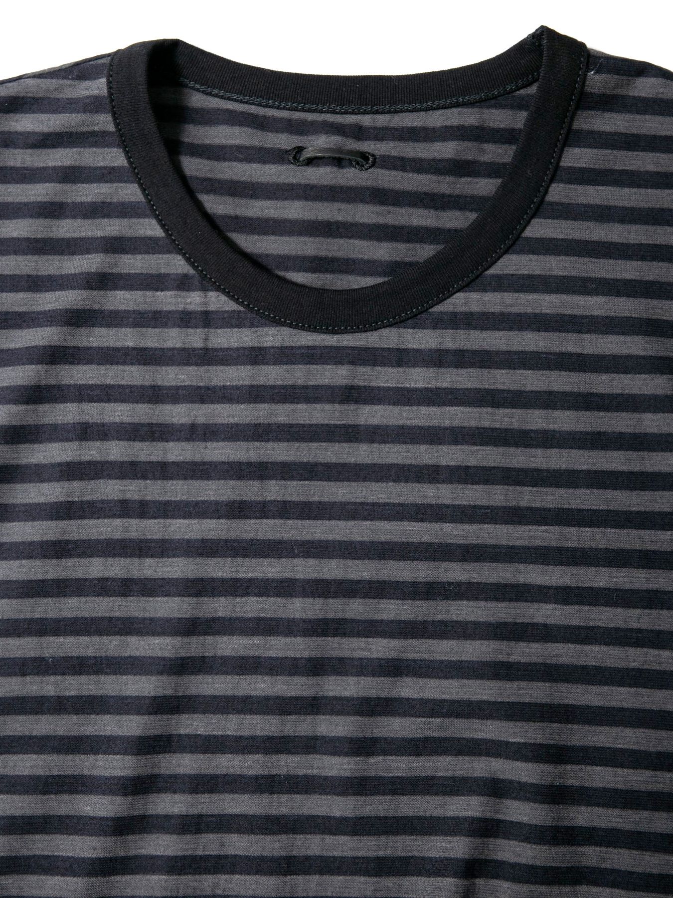 High Twisted Yarn Cotton Single Jersey Stripes Printed Crew Neck T-shirt / ボーダー強撚天竺 プリント クルーネック Tシャツ / ブラック×グレー