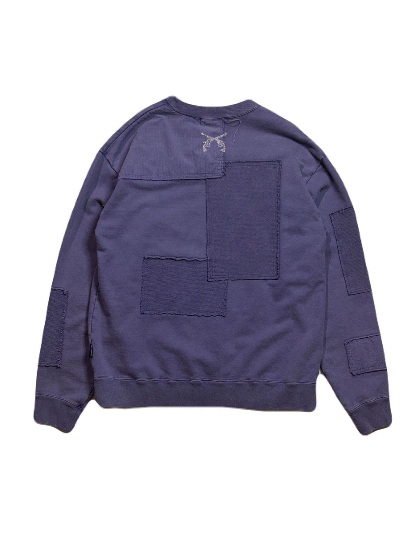 【予約品 3月9日(月) 18:00 締切】PATCHWORK SWEAT CRY / クリスタル モザイク クロスガン パッチワーク スウェット / パープル