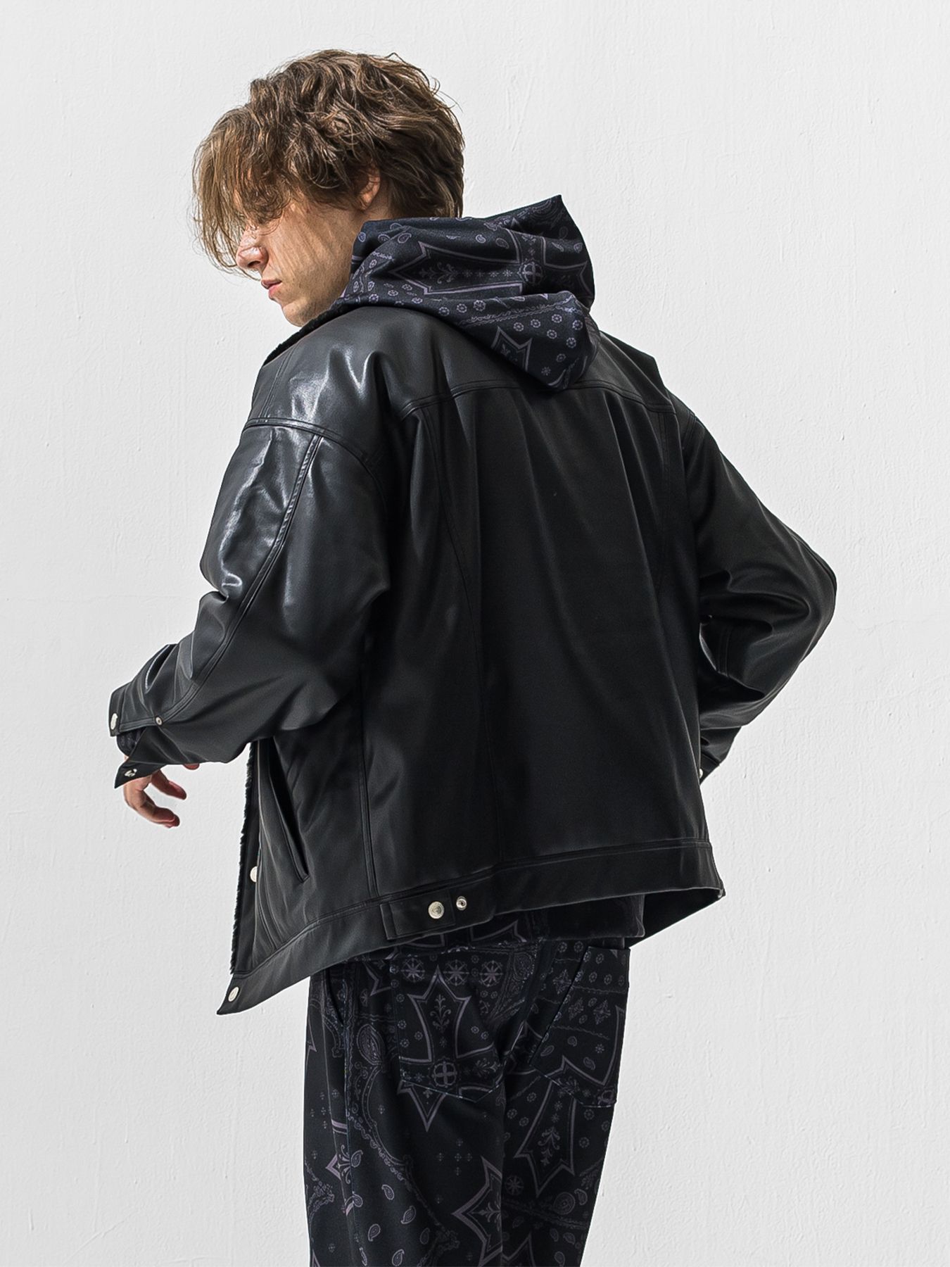 【予約品 9月6日(日) 締切】LEATHER FUR OVER G / レザー ファー オーバー Gジャン / ブラック