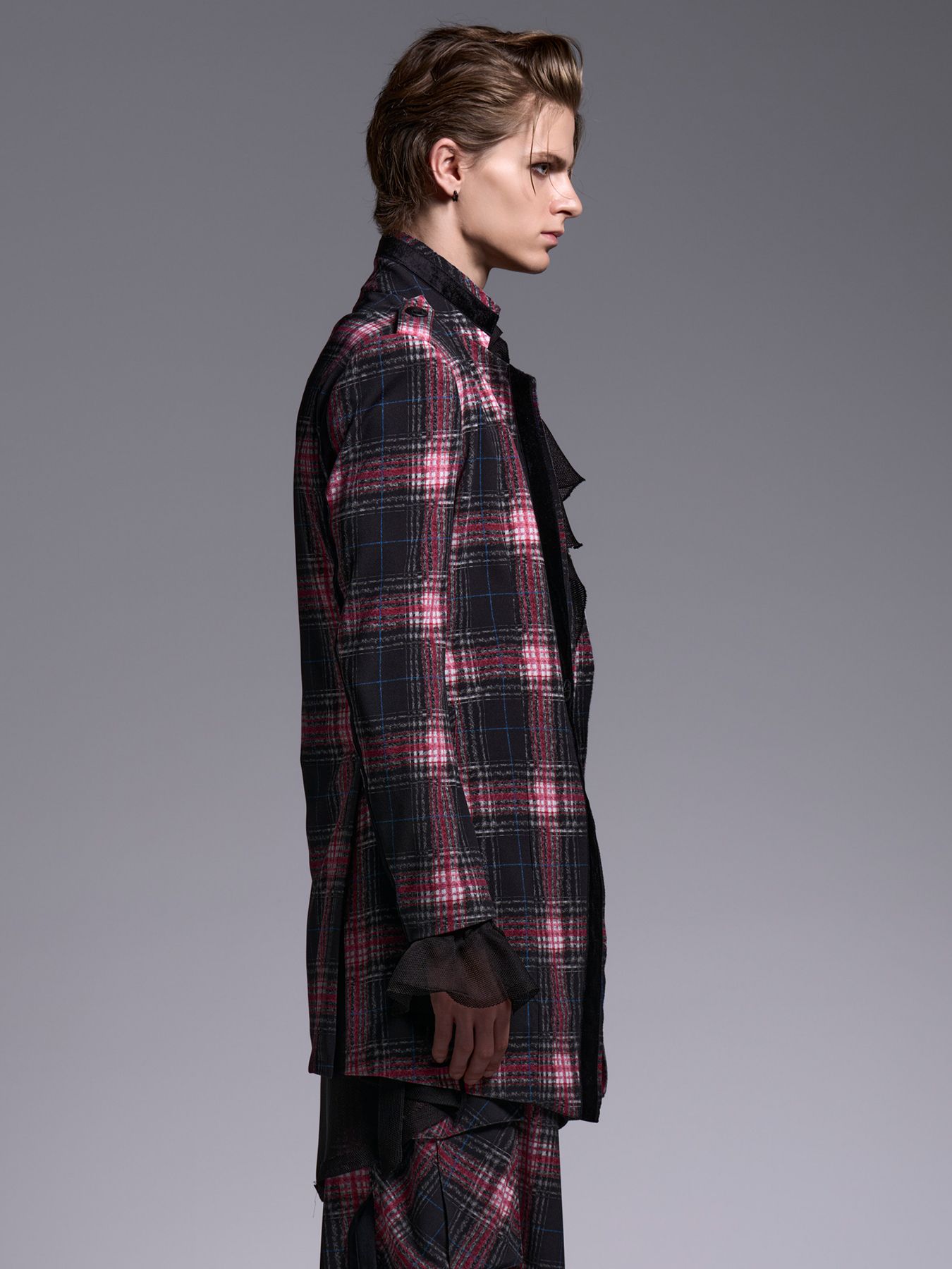 【予約品 1月4日(日) 締切】Trimming Stand Collar Jacket / トリミング スタンドカラージャケット / ブラック&ピンク