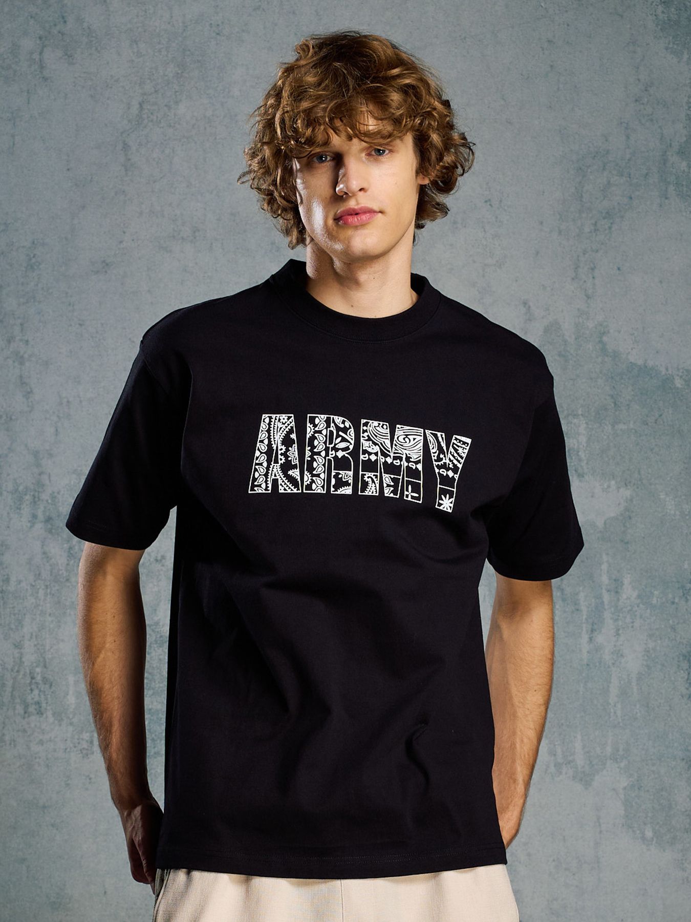 【予約品 1月25日(日) 締切】graphic-T collection：bandana panel ARMY T / バンダナパネル アーミー Tシャツ / ブラック