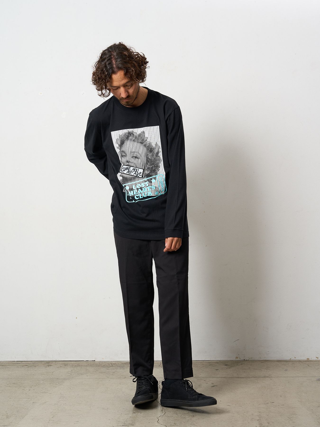 【予約品 5月8日(木) AM10時 締切】 5.6ozコットン天竺 LOST HEARTS シークインLS Tシャツ / ブラック