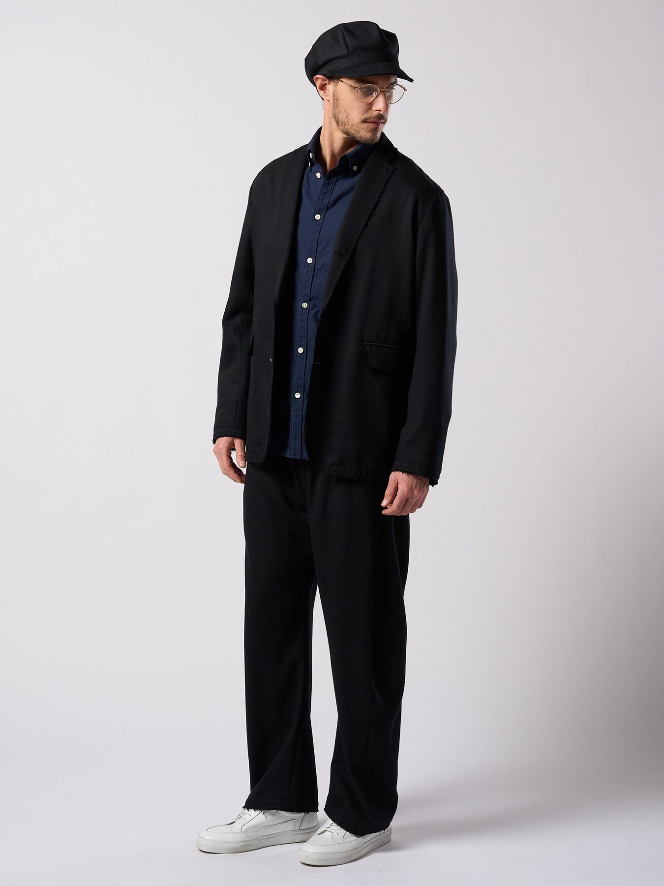 【予約品 4月19日(日) 18時締切】venetian stripe wide banana slacks / ヴェネツィアン ストライプ ワイドバナナスラックス / ブラック