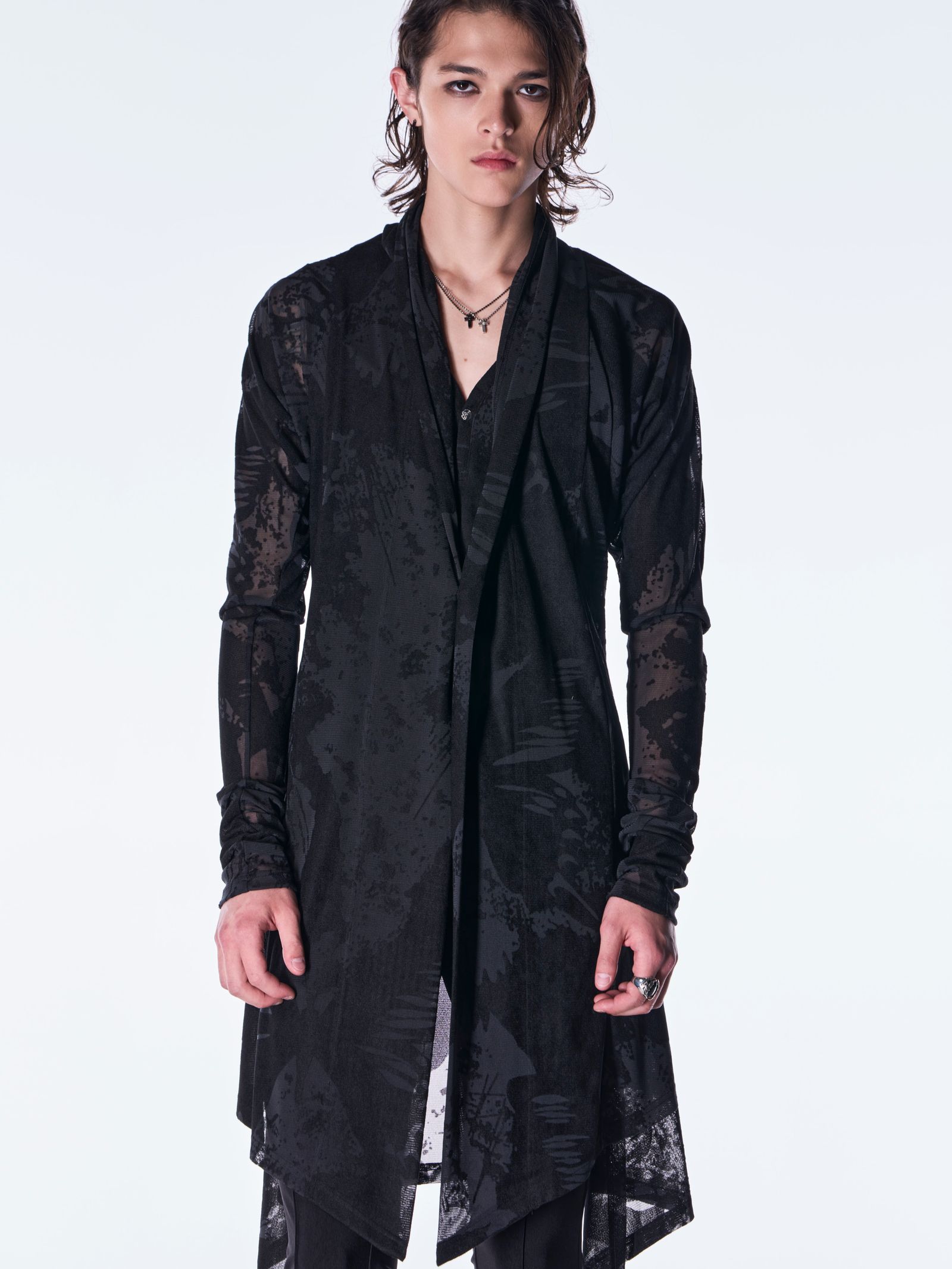 【予約品 6月29日(月) 締切】Opal Mesh Flare Cardigan / オパールメッシュ フレアカーディガン / ブラック