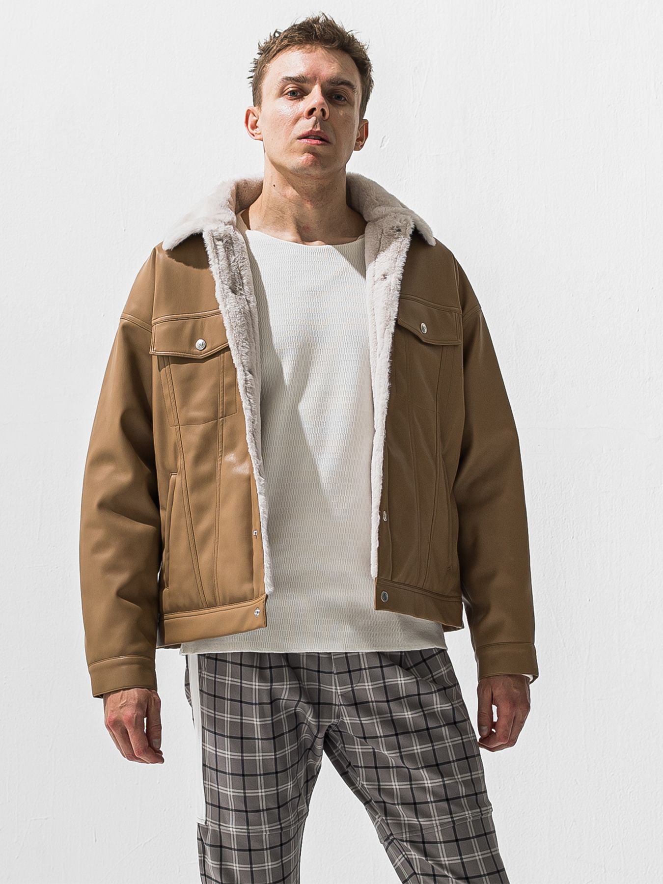 【予約品 9月6日(日) 締切】LEATHER FUR OVER G / レザー ファー オーバー Gジャン / ベージュ