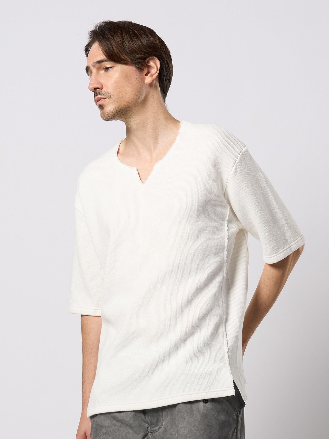 【予約品 9月23日(火) 締切】quarter-knit key neck H/S / クォーターニット キーネック ハーフスリーブ / ホワイト