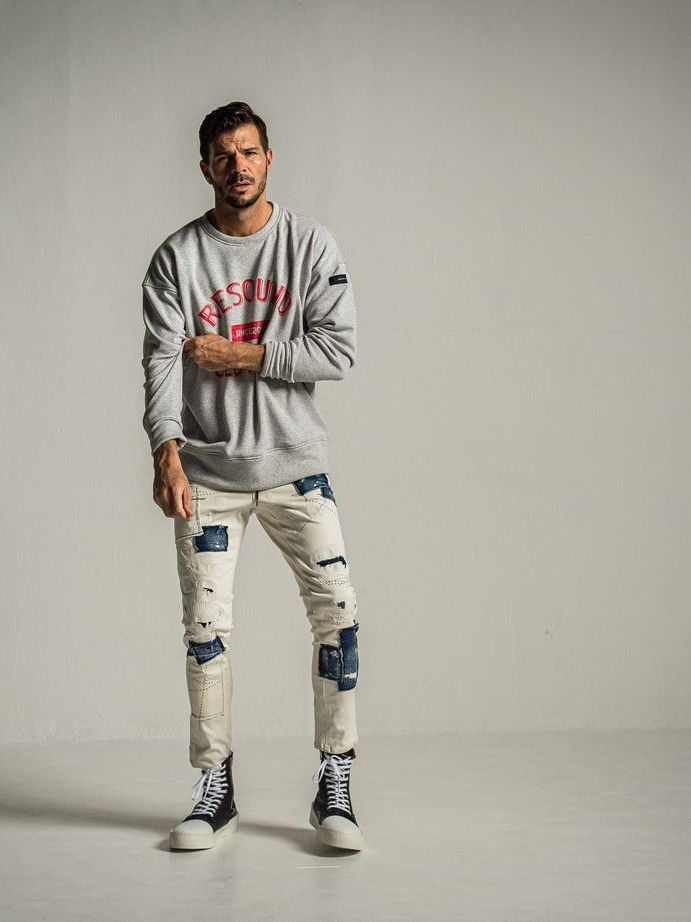 《予約9月1日18時締め》 college  velours fleece drop trainer  / ルーズトレーナー / グレーレッド