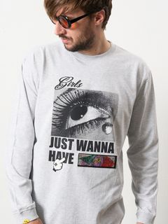 【予約品 5月8日(木) AM10時 締切】 5.6ozコットン天竺JUST WANNA HAVE FUNSシークイン LS Tシャツ / アッシュ