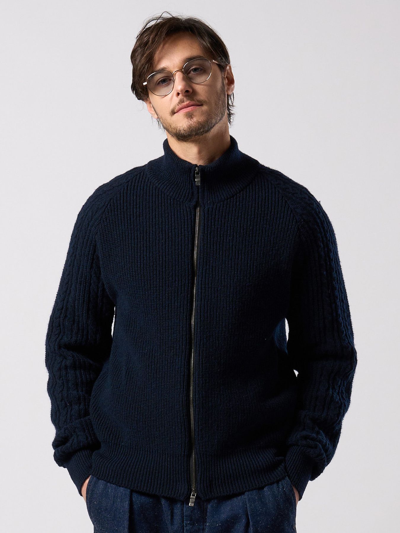 【予約品 4月19日(日) 18時締切】lomond×powder zip-up knit / ジップアップニット / ネイビー