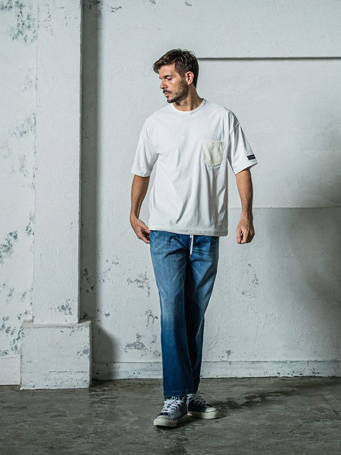 《予約11月17日19時締め》 leather pocket overnylon T / Tシャツ / ホワイト