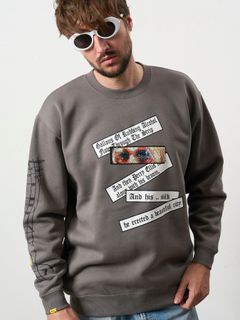 【予約品 5月8日(木) AM10時 締切】 TC裏毛起毛 リリック リボン シークインMUSICプリント スウェットシャツ / チャコールグレー