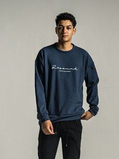 《予約9月1日18時締め》 handwriting rogo  velours fleece drop trainer  / ルーズトレーナー / ネイビー