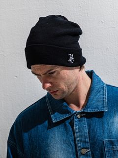 【予約品 11月16日(日) 締切】LINEN KNIT CAP / リネン RCロゴ刺繍 ニットキャップ / ブラック