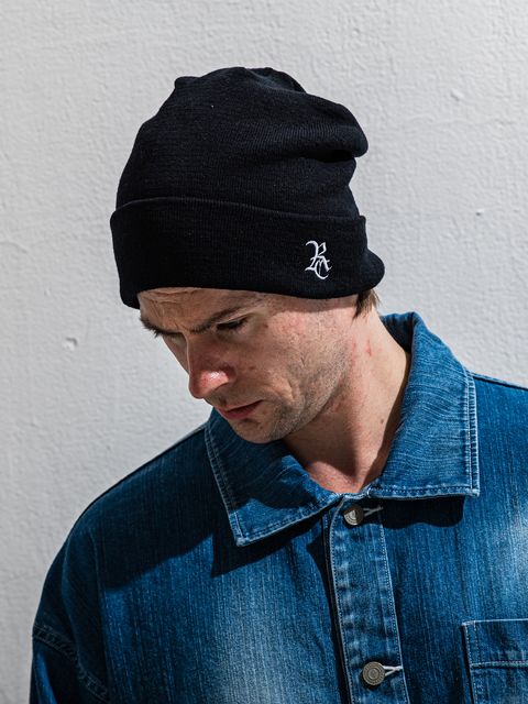 【予約品 11月16日(日) 締切】LINEN KNIT CAP / リネン RCロゴ刺繍 ニットキャップ / ブラック