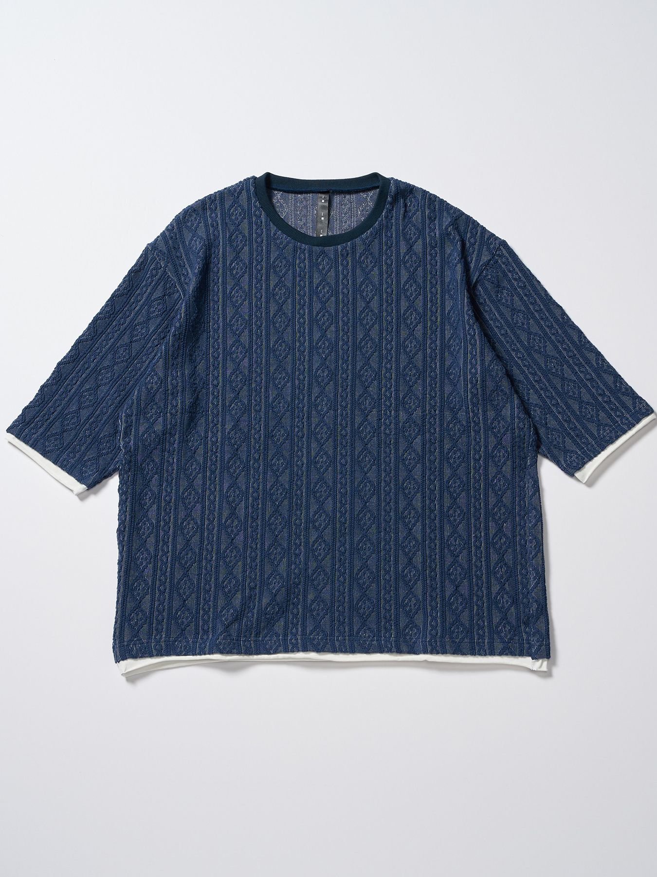 【予約品 1月25日(日) 締切】jacquard summer knit H/S / ジャガード サマーニット ハーフスリーブ / ネイビー