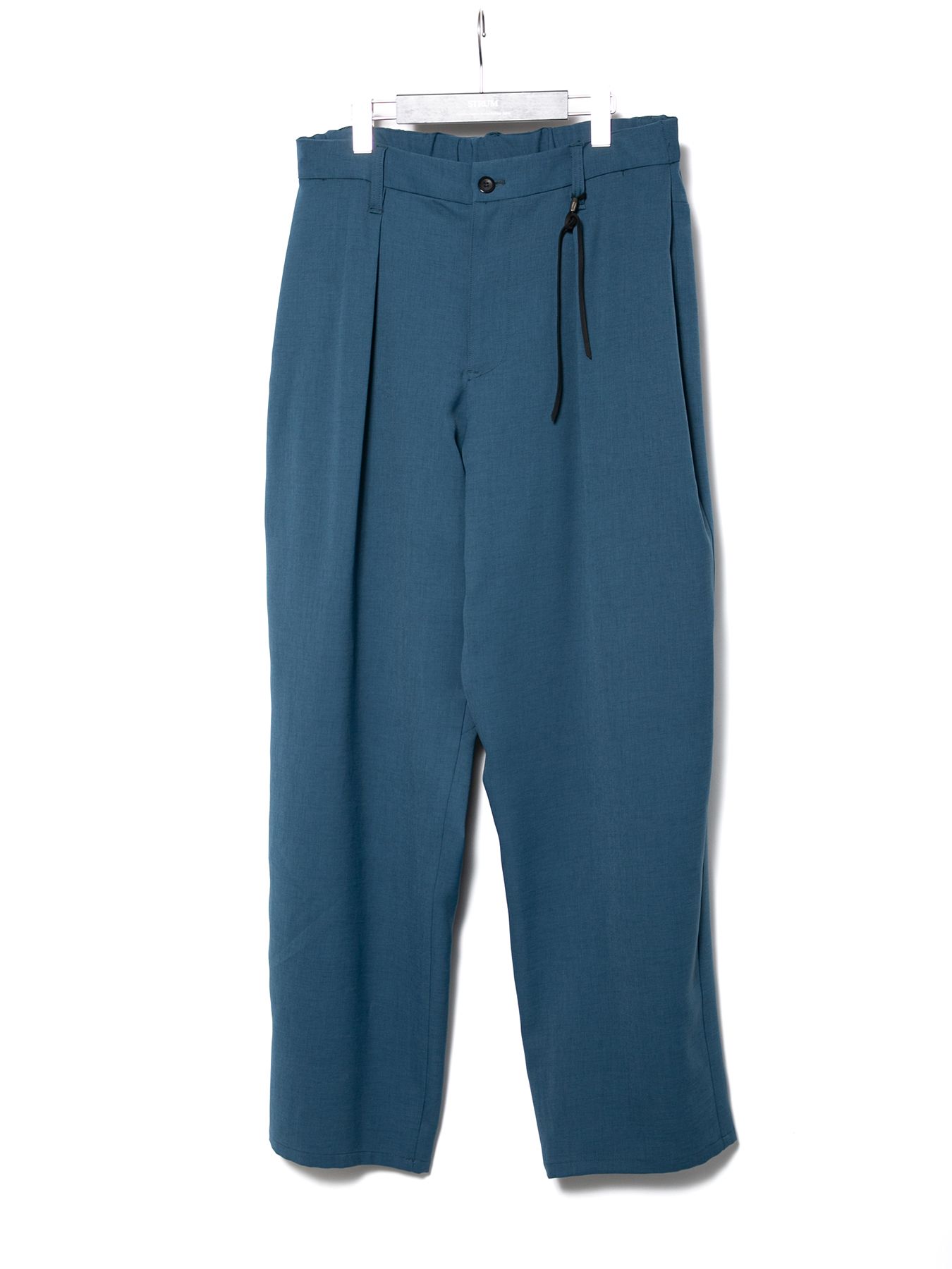 【予約品 10月12日(日) 締切】Polyester Stretch Twill Barrel Wide Pants / ポリエステル ストレッチ ツイル バレル ワイドパンツ / ブルーグリーン