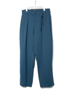 【予約品 10月12日(日) 締切】Polyester Stretch Twill Barrel Wide Pants / ポリエステル ストレッチ ツイル バレル ワイドパンツ / ブルーグリーン