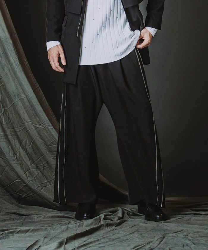 サイドZIPイージーワイドトラウザーズ/ ブラック【NOID.】