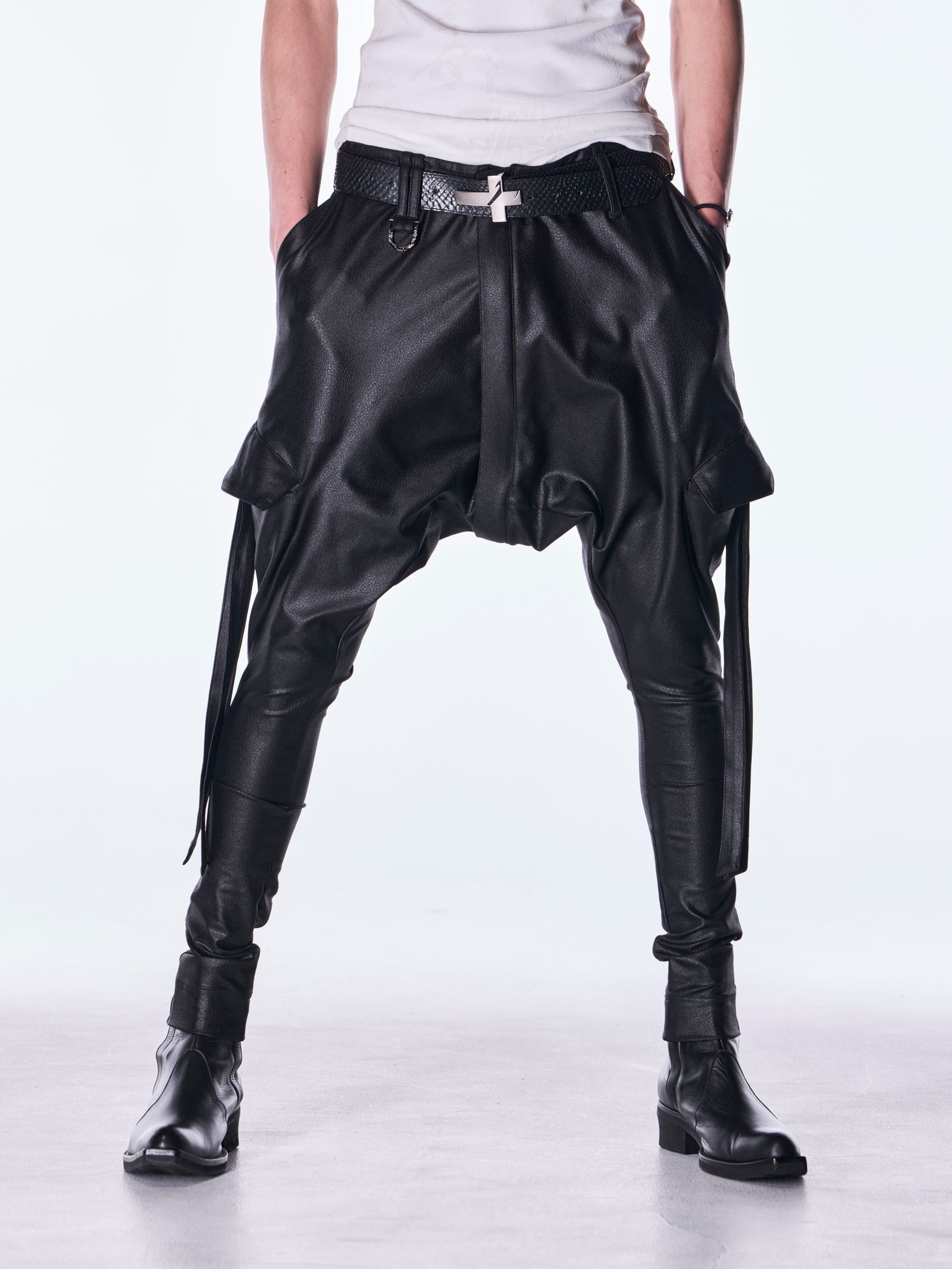 【予約品 6月29日(月) 締切】Emboss Silley Jersey Sarrouel Bondage Pants / サルエル ボンデージパンツ / ブラック