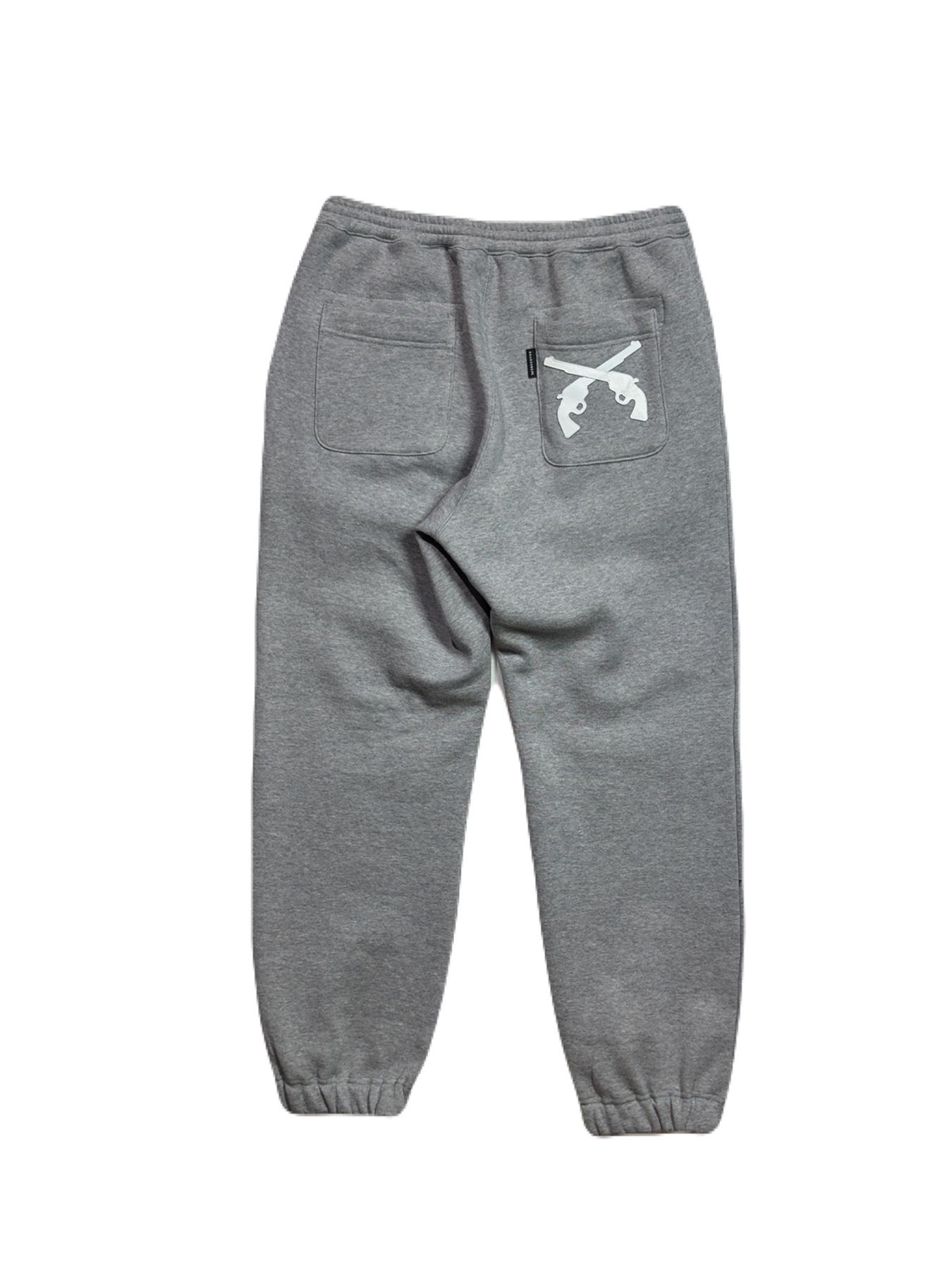 【予約品 3月9日(月) 18:00 締切】LEATHER PATCH PANTS / レザーパッチ スウェットパンツ  / グレー