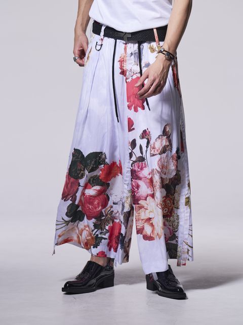 《予約品》 SharringWideTuckSlacks / ワイドタックスラックス / ホワイト・フローラ柄