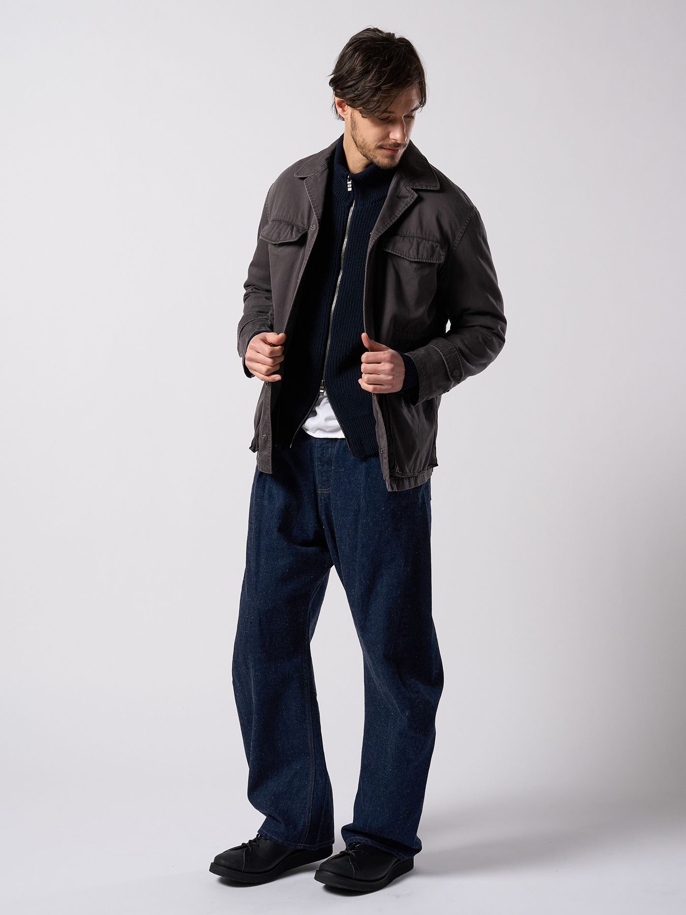 【予約品 4月19日(日) 18時締切】lomond×powder zip-up knit / ジップアップニット / ネイビー