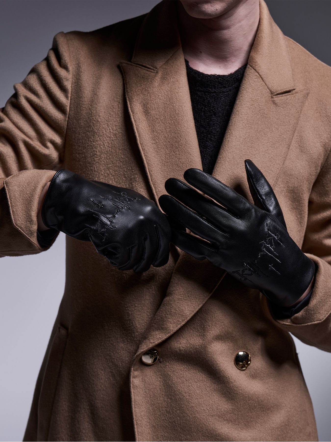 【予約品 】シープレザーDot Button Glove / ドットボタングローブ / ブラック スマホ対応