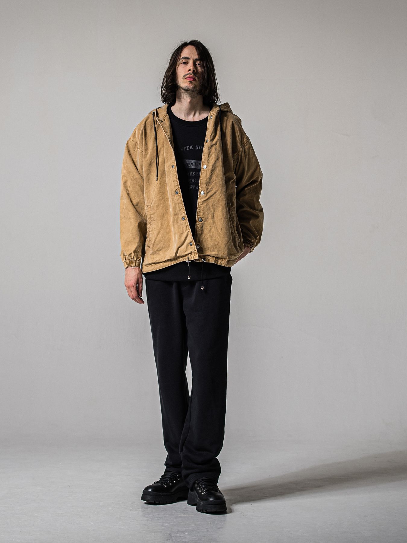 【予約品 11月16日(日) 締切】HF URAKE COLLEGE DROP TRAINER / 裏毛 カレッジロゴルーズ トレーナー / ブラック