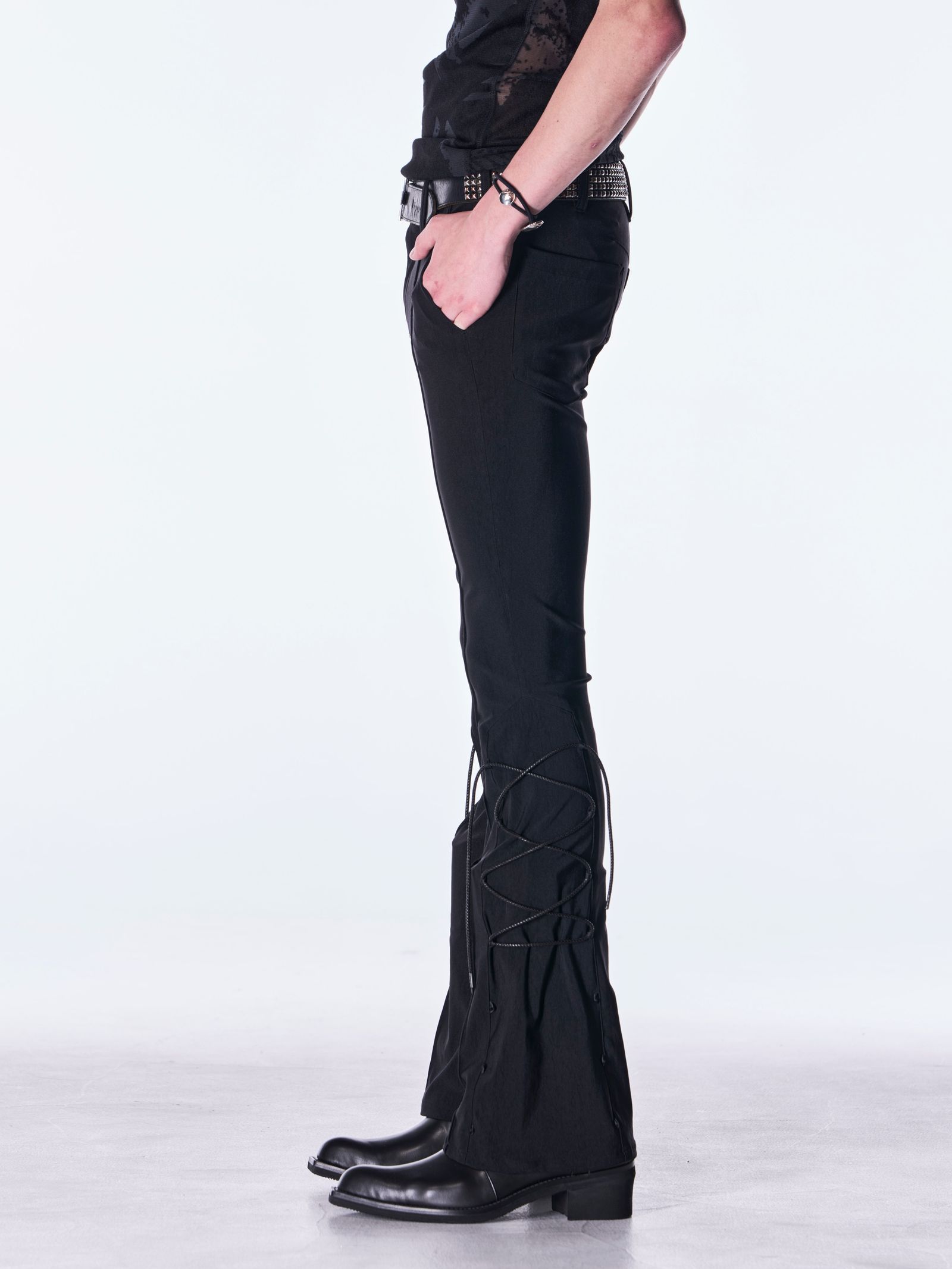 【予約品 6月29日(月) 締切】High Tension Jersey Lace Up Flare Pants / レースアップ フレアパンツ / ブラック