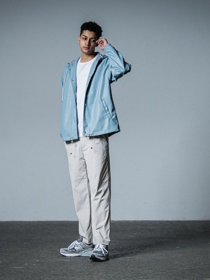《予約品》 coach hoodie  / レザーコーチパーカー / サックス