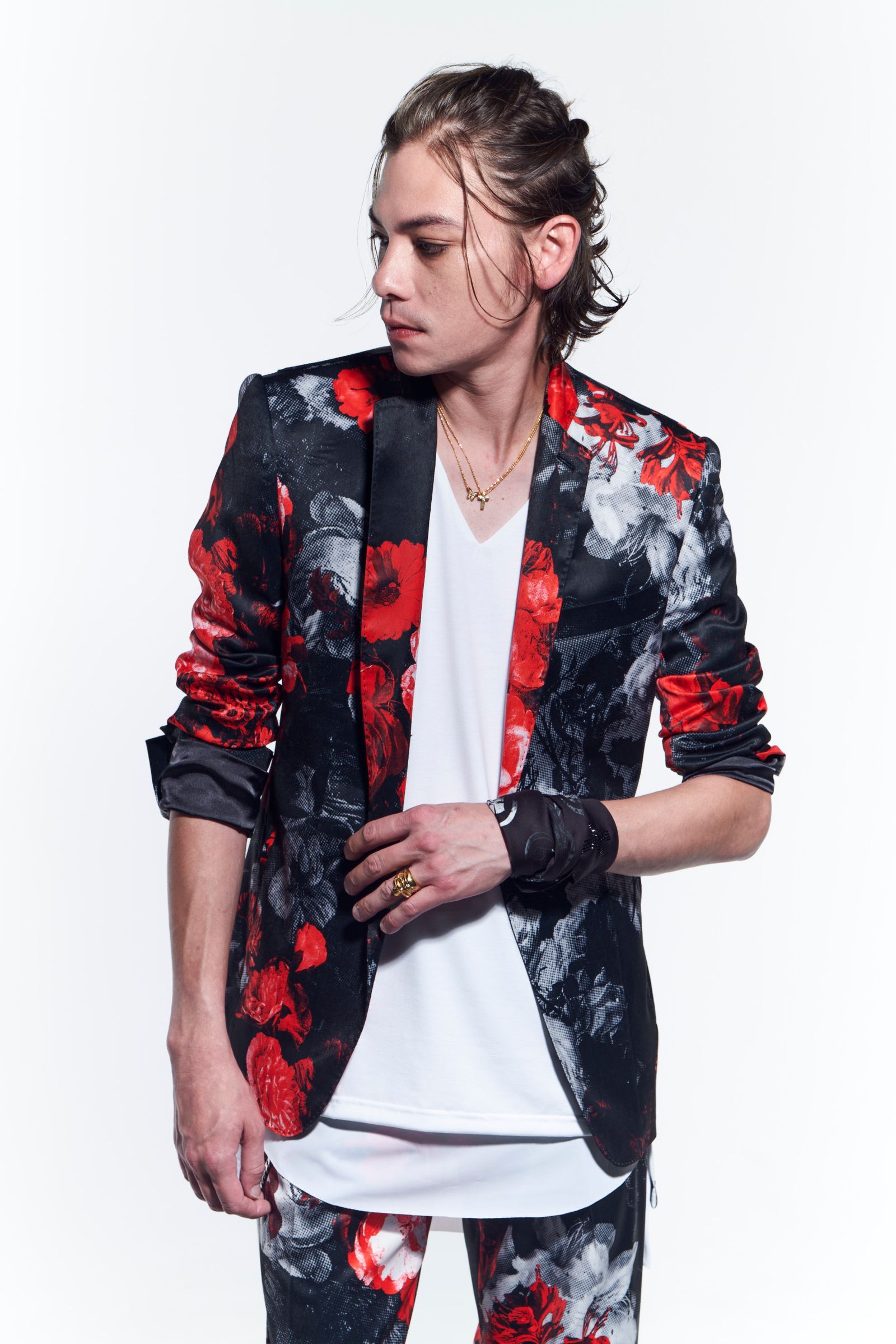 《予約品》 Jacket テーラードジャケット FloraSatin / Black&Red 【kiryuyrik】 3月入荷予定 - XS