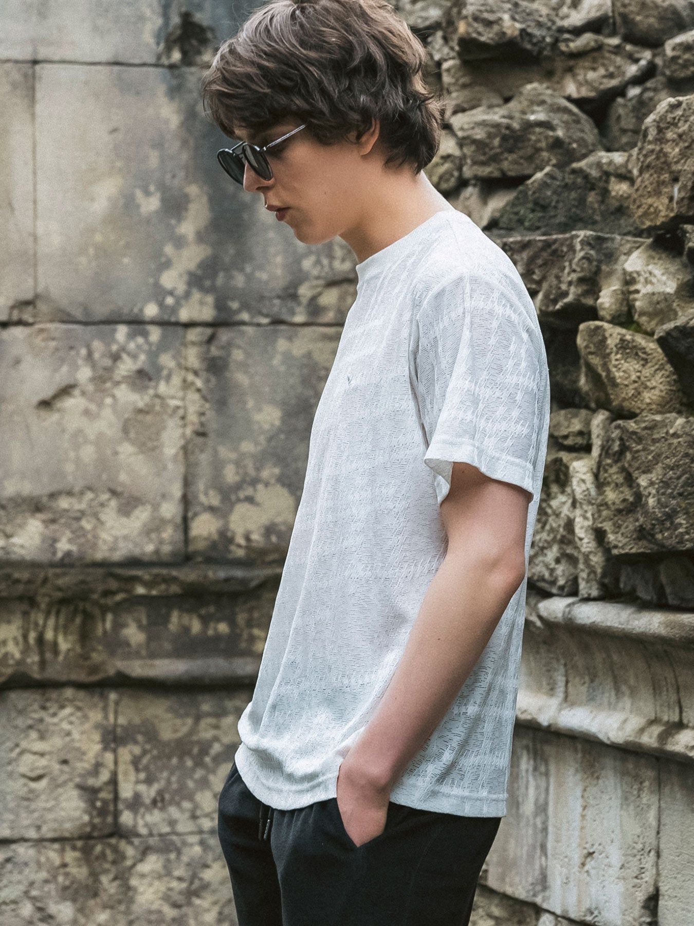RANDOM HOUNDSTOOTH JACQUARD T-SHIRT / ホワイト【1PIU1UGUALE3 RELAX 】