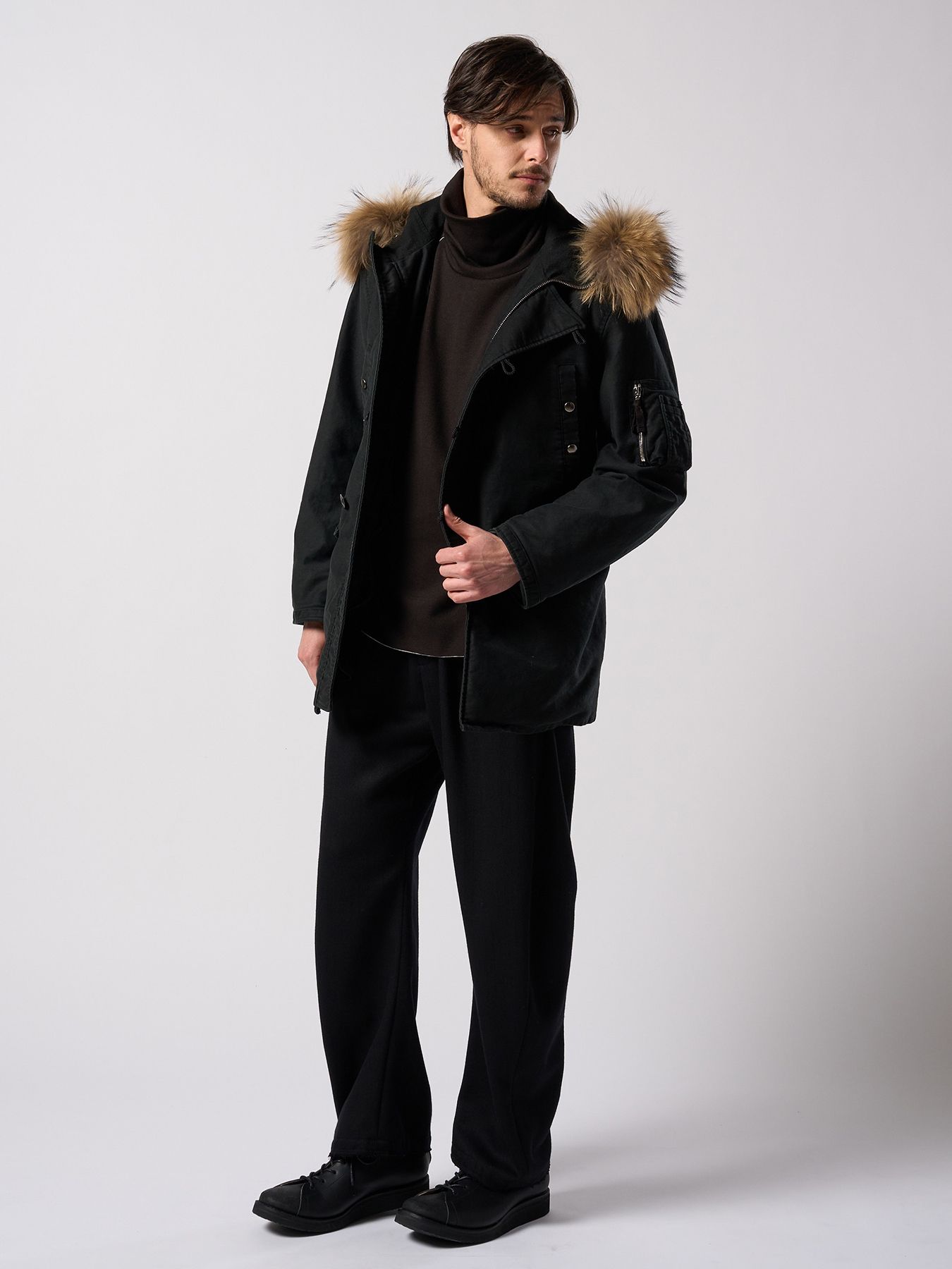 【予約品 4月19日(日) 18時締切】venetian stripe wide banana slacks / ヴェネツィアン ストライプ ワイドバナナスラックス / ブラック