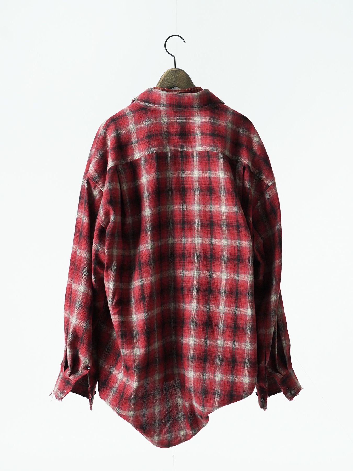 【予約品 5月27日(水) 締切】DOUBLE-SHIRTS damage / ダメージ加工 レイヤードシャツ / レッド系