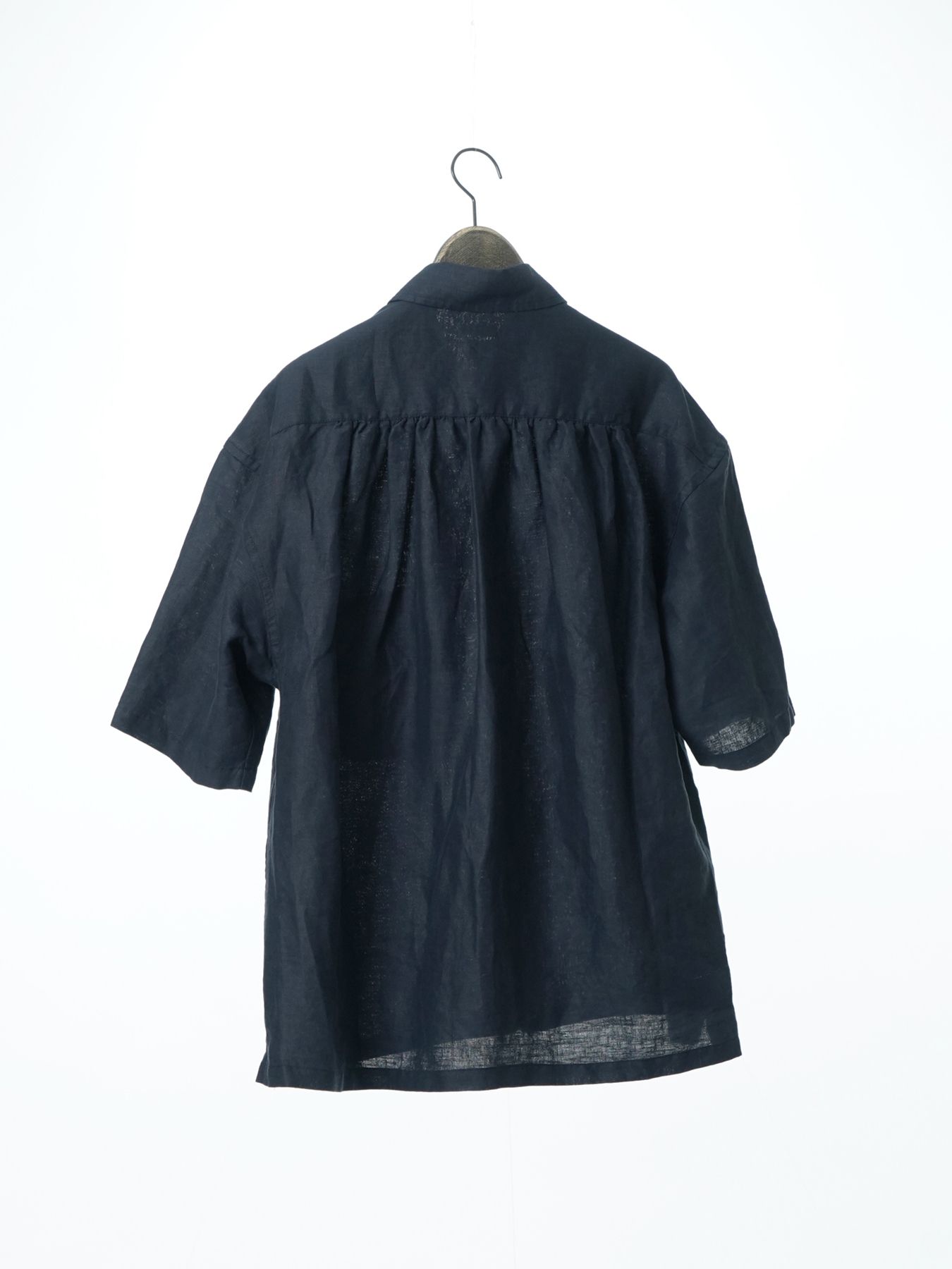 【予約品 2月1日(日) 締切】GATHERLINEN SHIRTS S/S / リネン 半袖シャツ / ネイビー