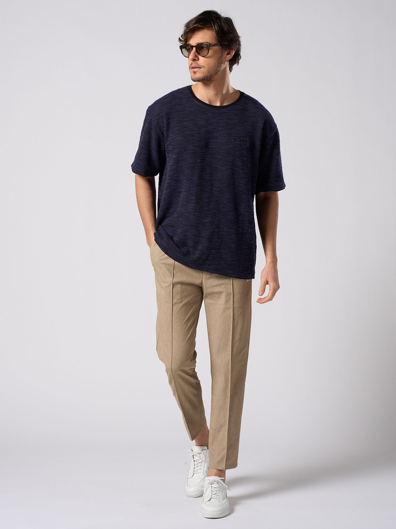 【予約品 1月25日(日) 締切】muta × wjk collection：knit jacquard relax S/S / ニットジャガード リラックスショートスリーブ / ネイビー