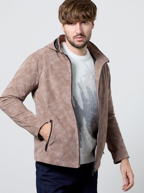 ムラプリントスタンドアップジップブルゾン / グレー【HIDEAWAYS】