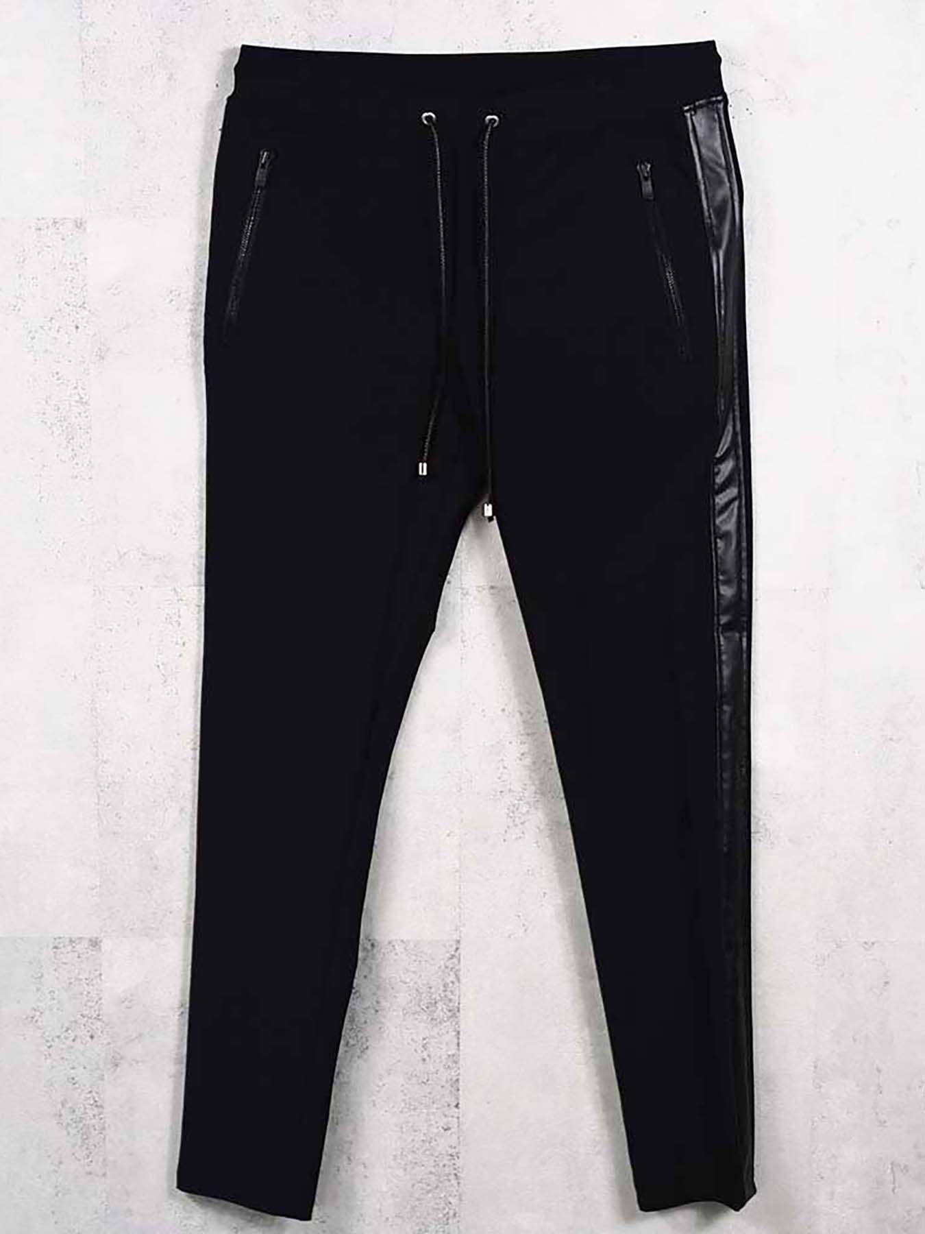 【予約品 8月31日(日) 締切】LEATHER LINE TRACK / レザーライン トラックパンツ / ブラック×ブラック