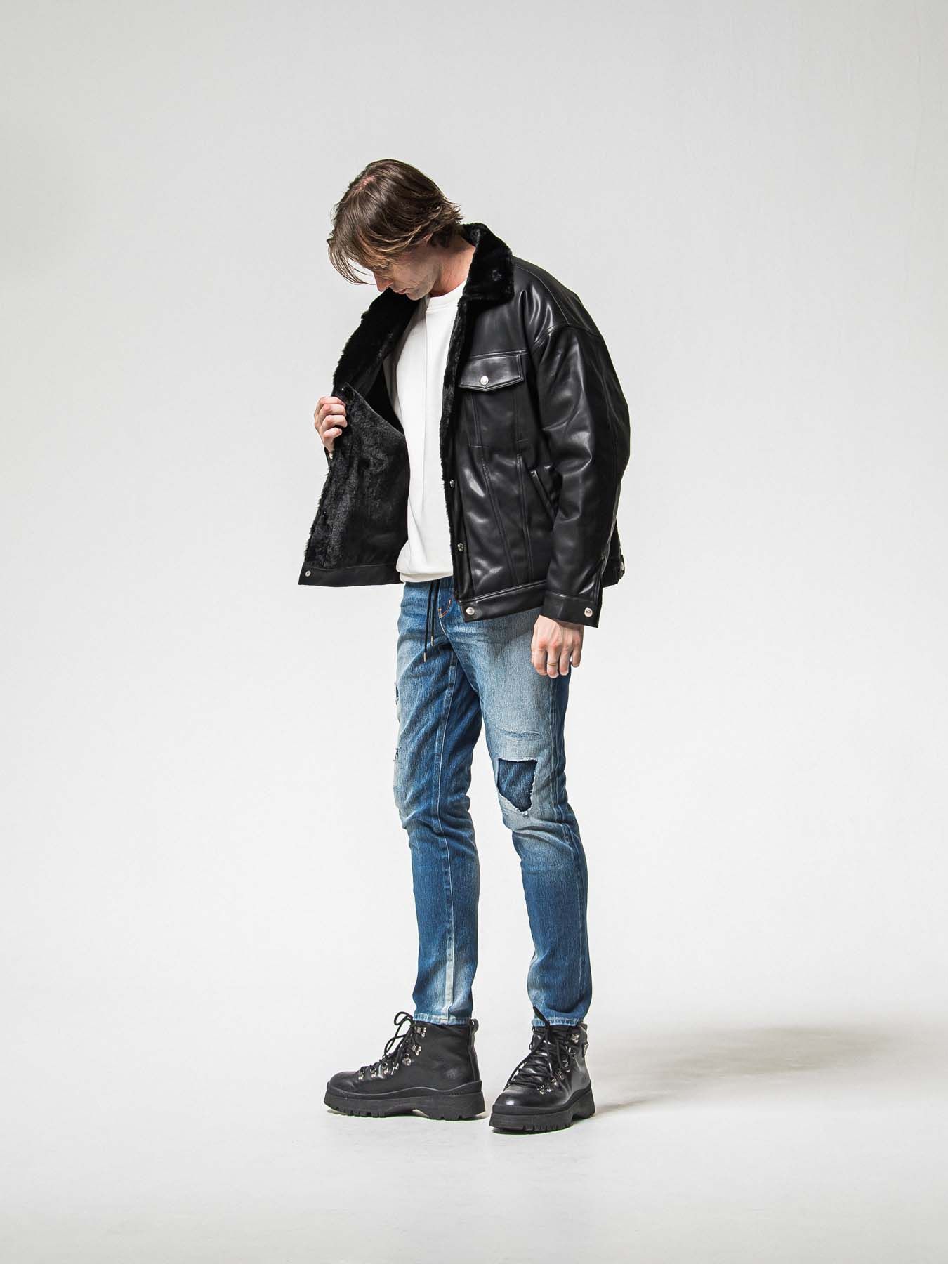 【予約品 8月31日(日) 締切】LEATHER FUR OVER G / レザーファーオーバーGジャケット / ブラック