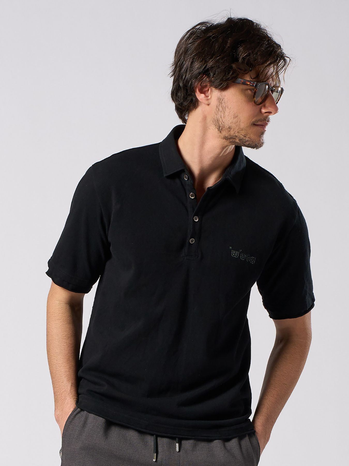 【予約品 1月25日(日) 締切】muta × wjk collection：cut-off polo S/S (printed) / カットオフ ポロ ショートスリーブ / ブラック