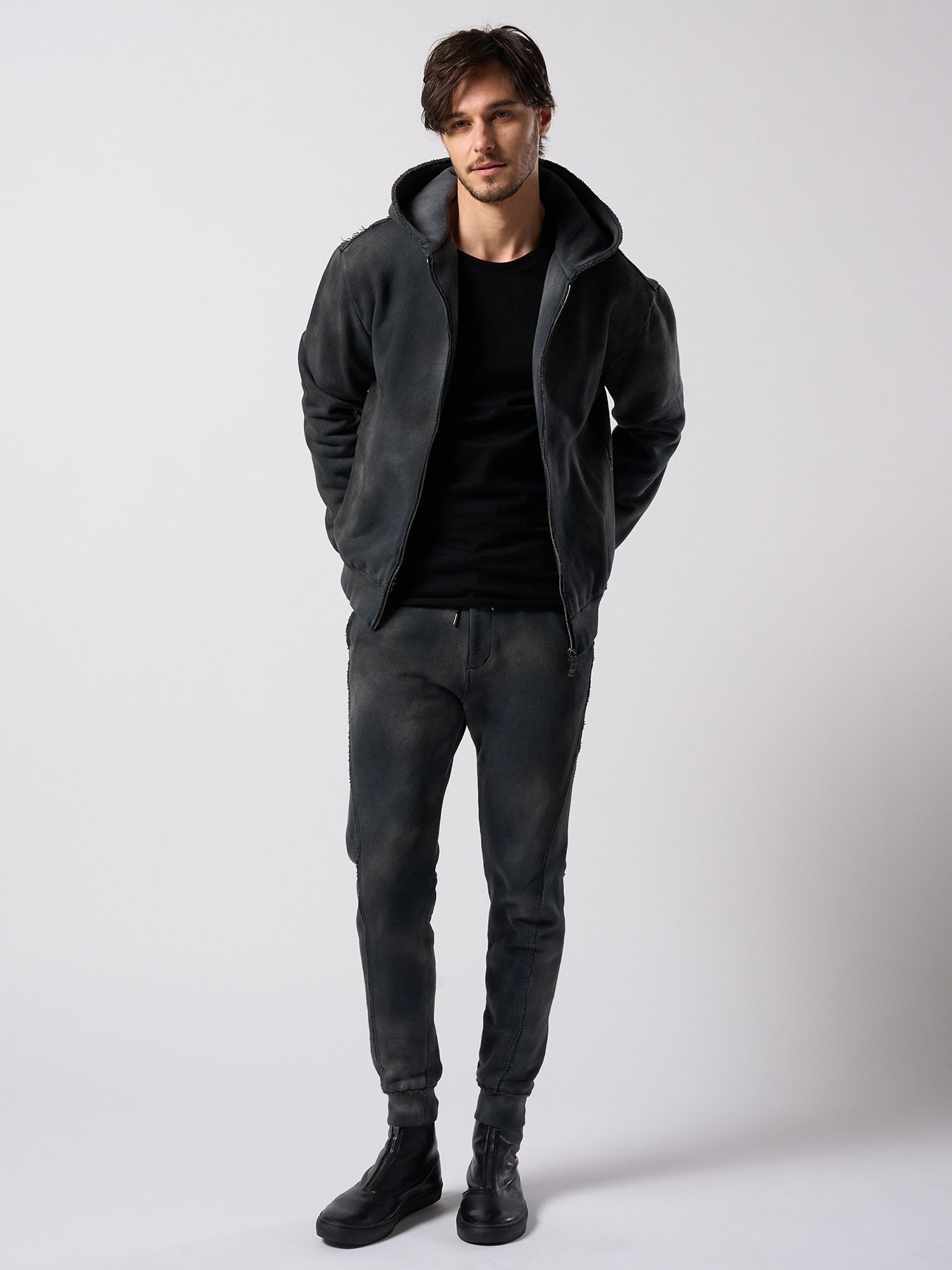 【予約品 4月19日(日) 18時締切】fade switching rib sweat pants / フェードスイッチング リブスウェットパンツ / フェードブラック