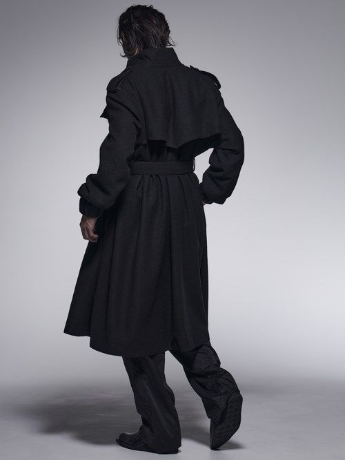 《予約品》 StandCollarDrapeCoat / スタンドカラードレープコート / ブラック 【kiryuyrik】 10月以降入荷予定
