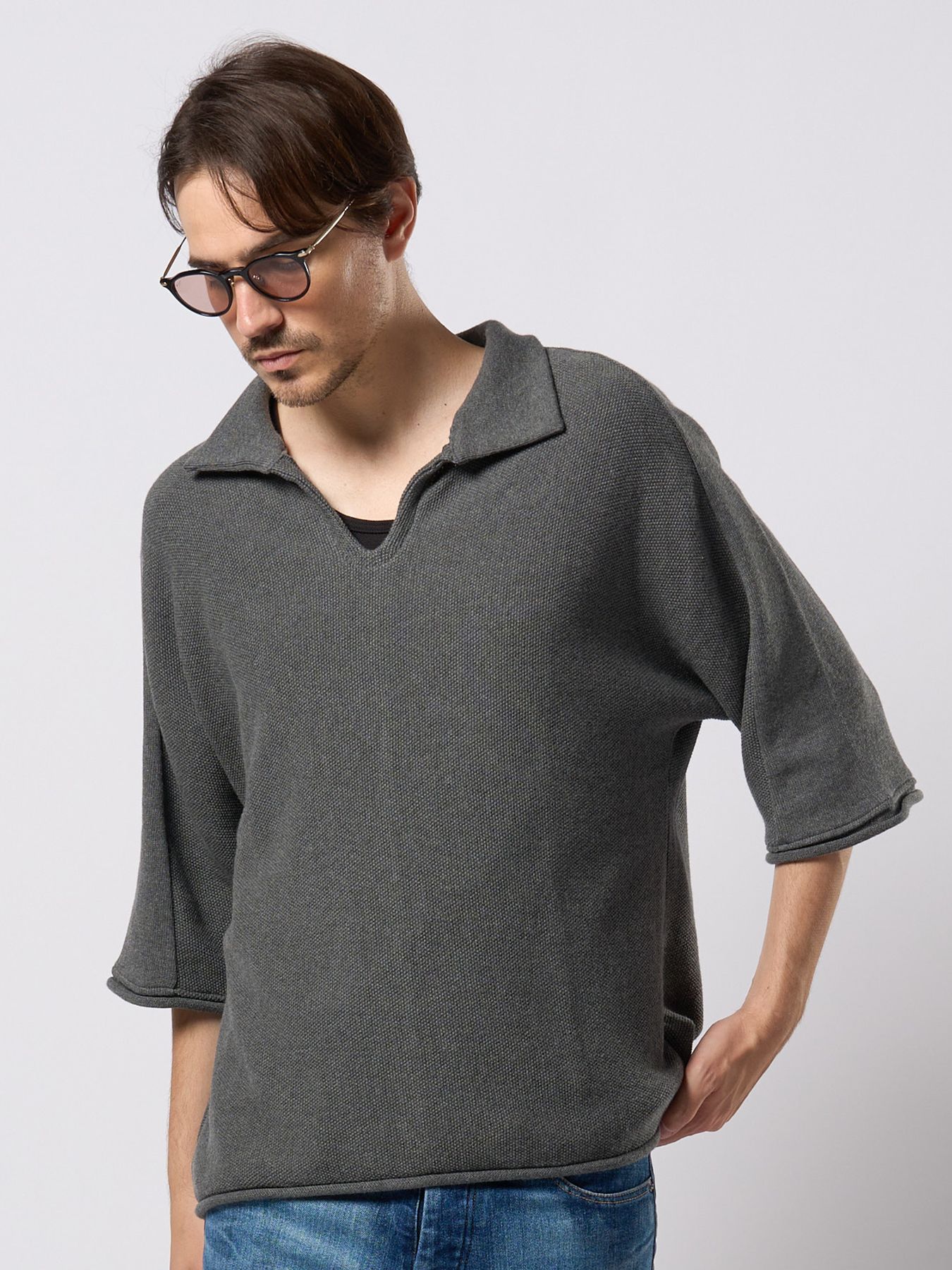 【予約品 9月23日(火) 締切】comfy skipper polo H/S / コンフィー スキッパーポロ ハーフスリーブ  / チャコール