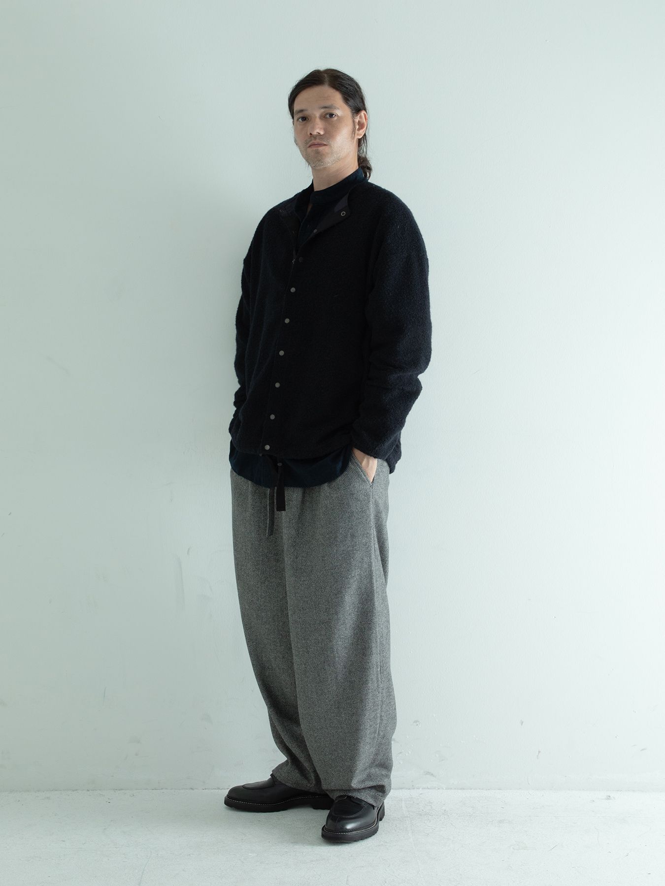 【予約品 】WOOLSNAP / ウールパイル カーディガン / ブラック