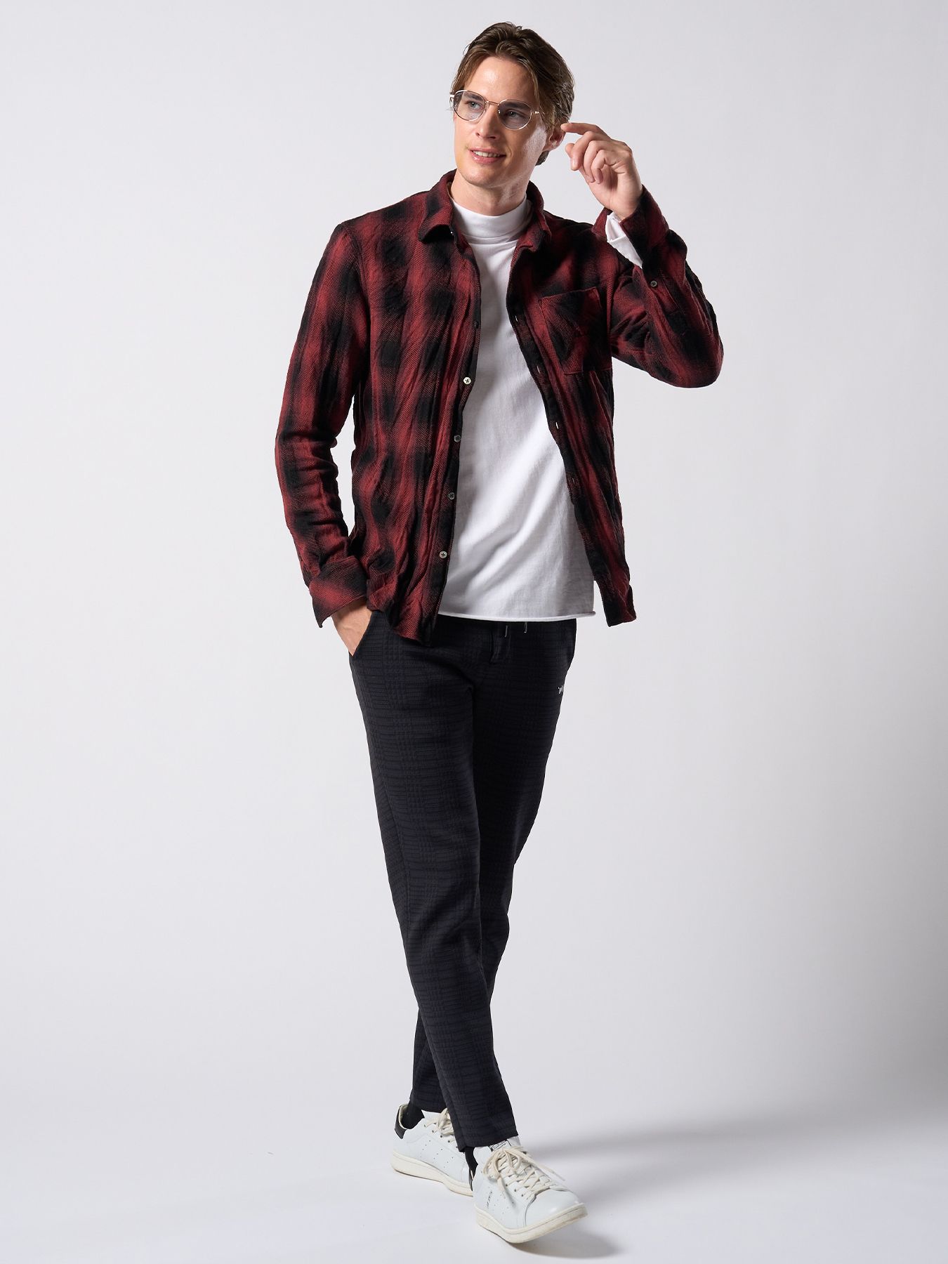 【予約品】muta × wjk collection：cut-off mock-neck L-S(printed) / モックネックロングスリーブカットソー / ホワイト