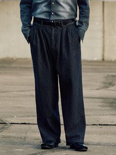 【予約品9月16日 10時締め】 2-tuck wide trousers / ワイドトラウザーズ / usedブラック